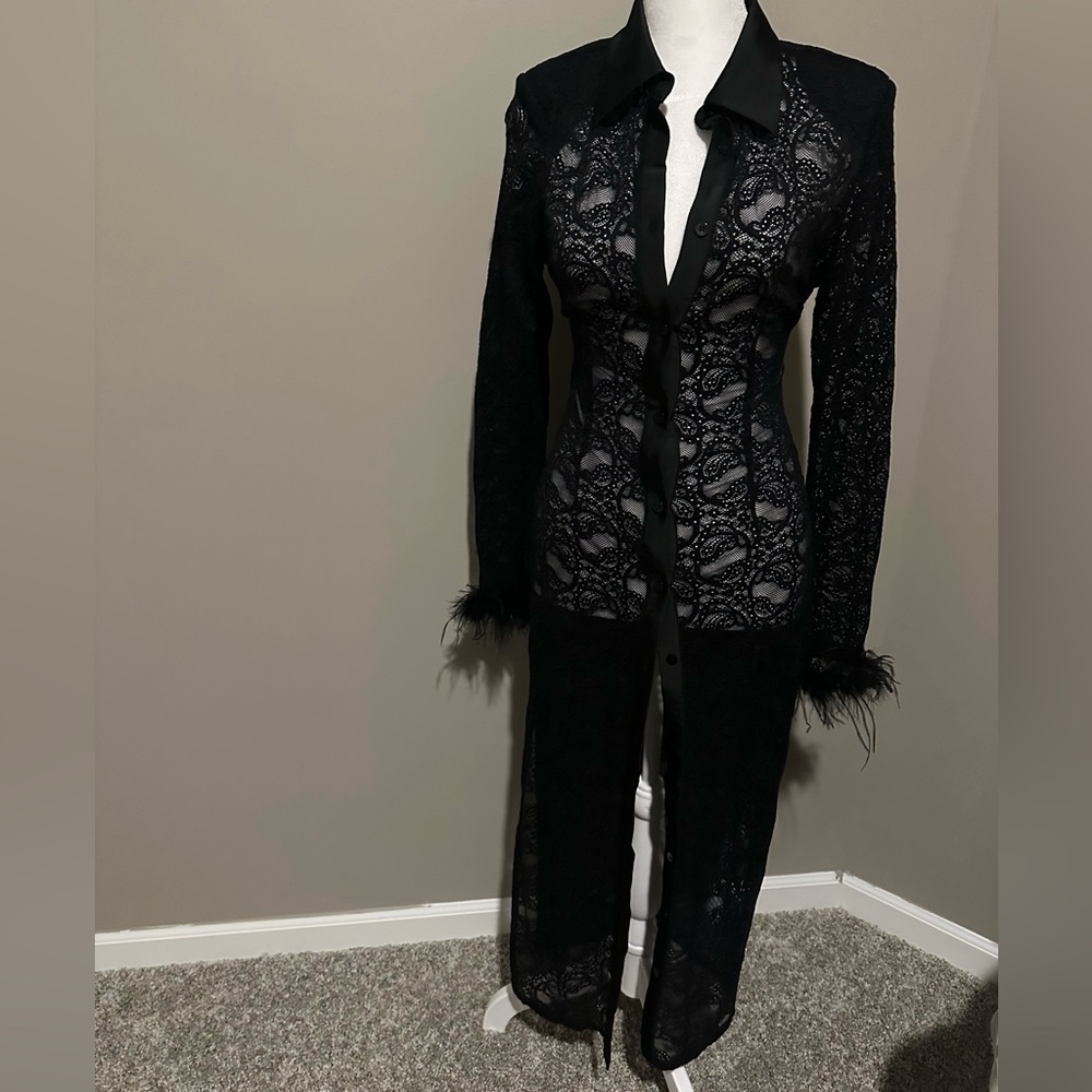 Fashion Nova Black Sheer Lace Robe